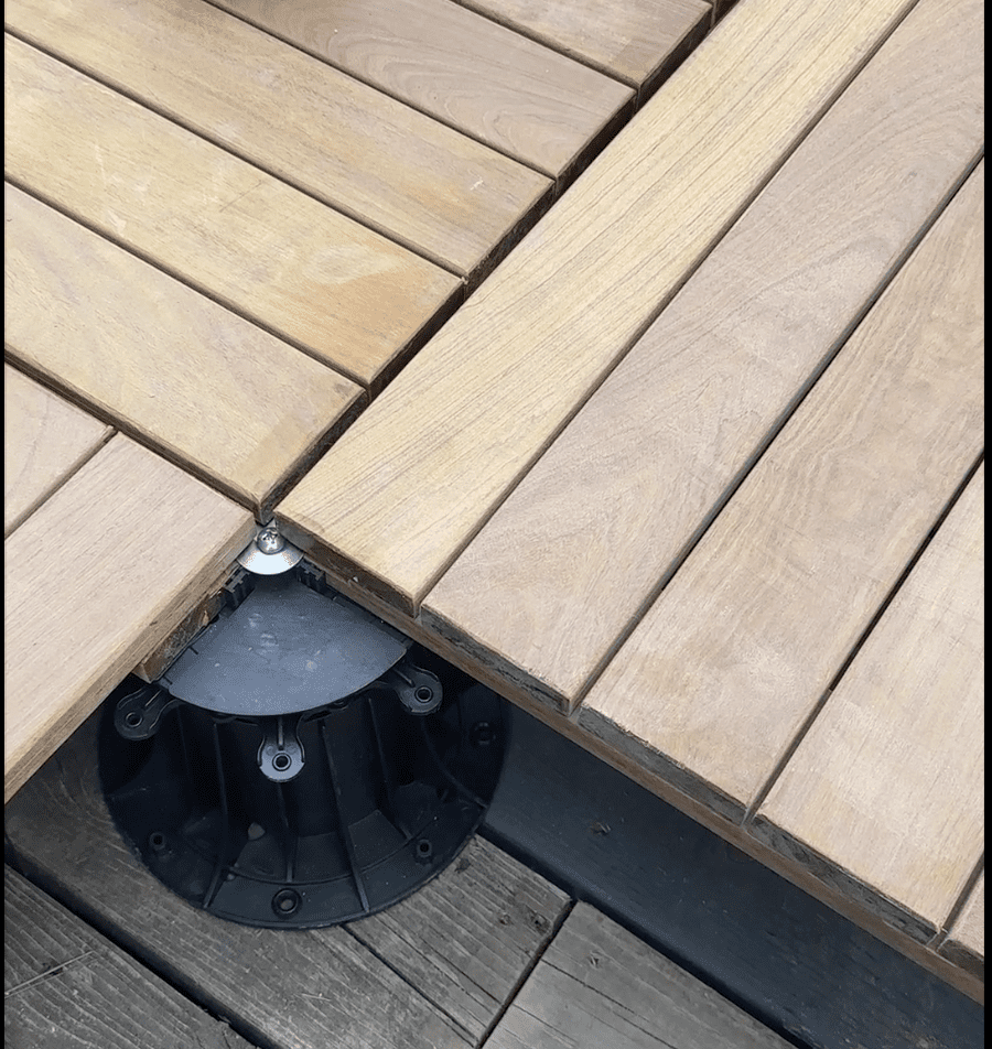 Wind Uplift protection using Ipe wood deck tiles on pedestals